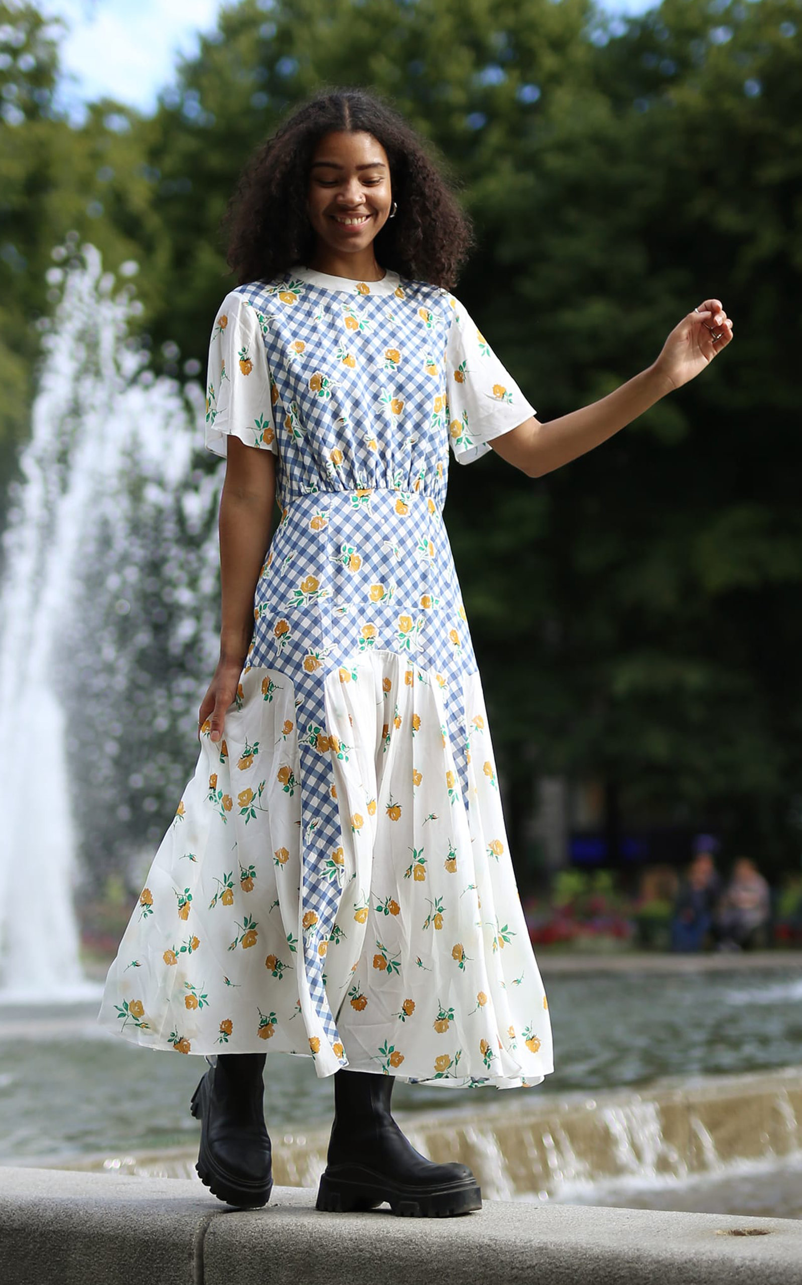Jennifer Mixed-print Silk-blend Midi Dress